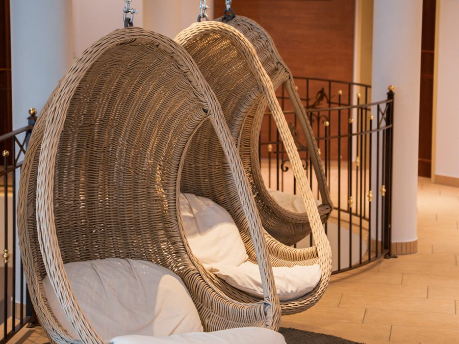 Hanging chair in a hotel lounge