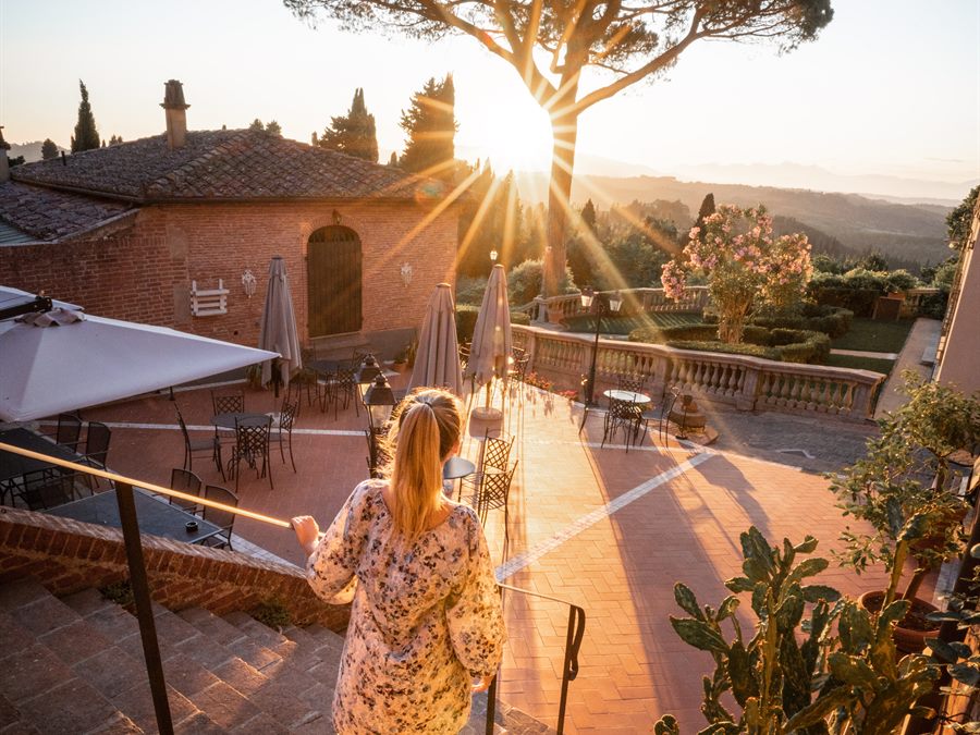 Sunset over a villa terrace